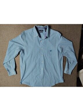 Chaps Shirt Mens LT Large Tall Teal Blue Gingham Check Easy Care Long Sleeve